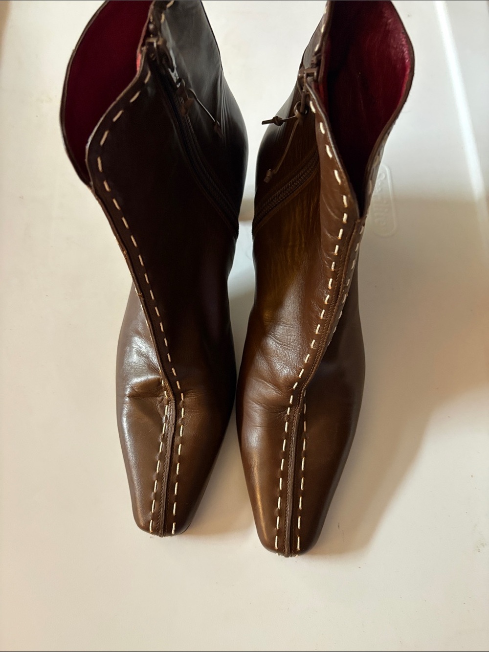 Donald J. Pliner Brown Leather Ankle Boots with Contrast Stitching - Picture 10 of 14